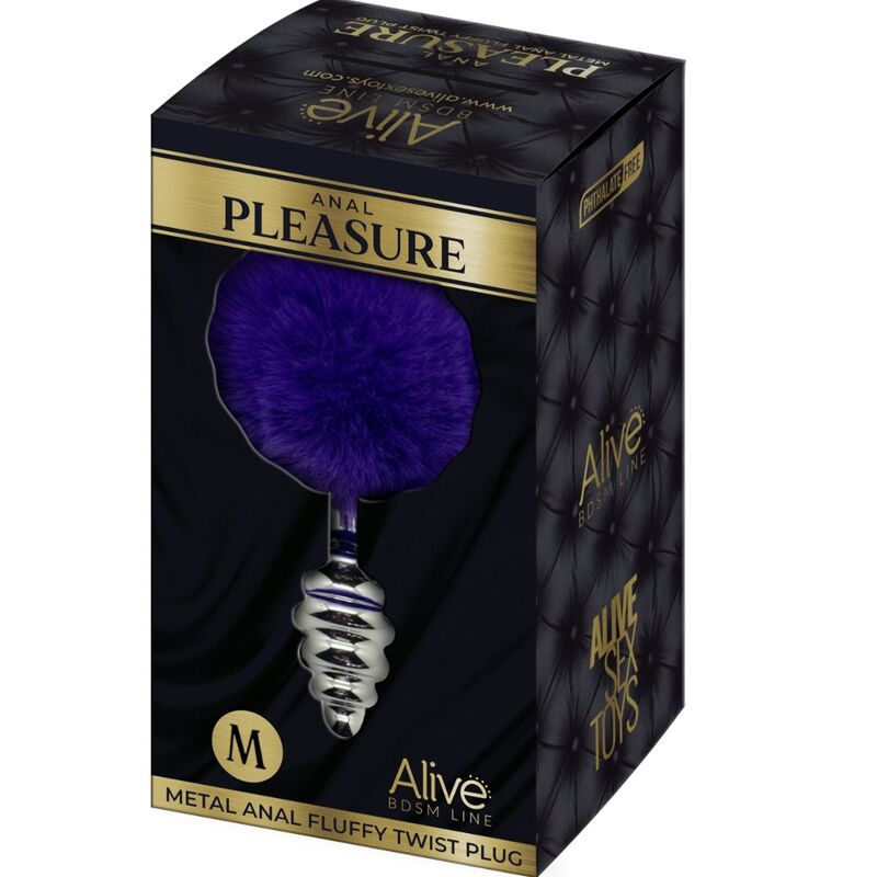 ALIVE - PLUG DE PLACER ANAL ESPIRAL METAL FLUFFY MORADO OSCURO TALLA M