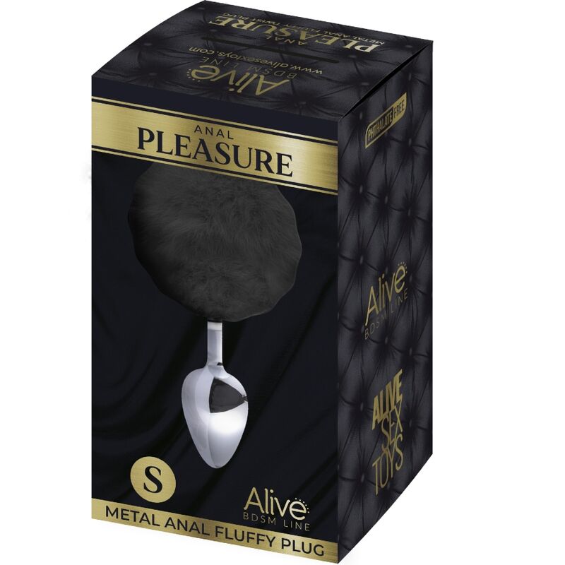 ALIVE - PLUG DE PLACER ANAL LISO METALICO NEGRO FLUFFY TALLA S