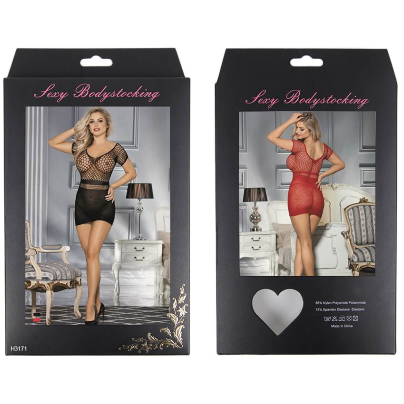 QUEEN LINGERIE - ROBE BODY EN RÉSEAU MANCHES COURTES S/L