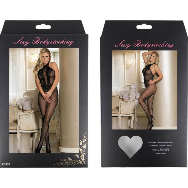 QUEEN LINGERIE - BODYSTOCKING AVEC OUVERTURE ET DENTELLE FLORALE S/L