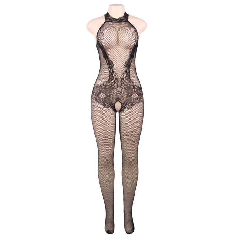 QUEEN LINGERIE - BODYSTOCKING AVEC OUVERTURE ET DENTELLE FLORALE S/L