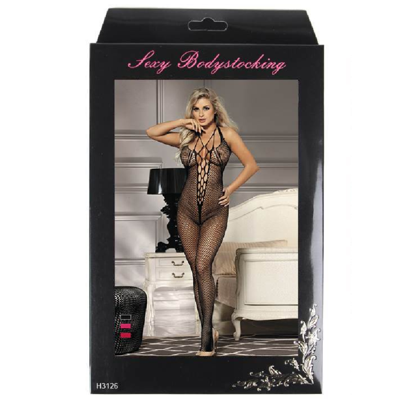 QUEEN LINGERIE - BODYSTOCKING CON ESPALDA ABIERTA Y CUELLO ABIERTO S/L