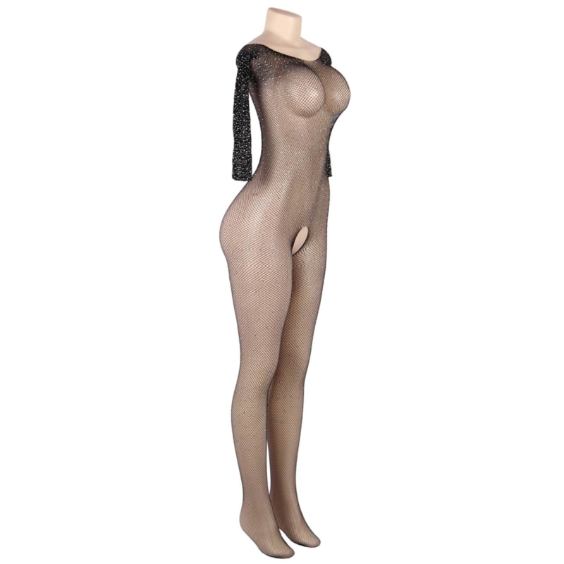 QUEEN LINGERIE - BODYSTOCKING DE MANGA LARGA CON DIAMANTES S/L