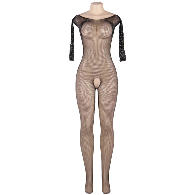 QUEEN LINGERIE - BODYSTOCKING DE MANGA LARGA CON DIAMANTES S/L