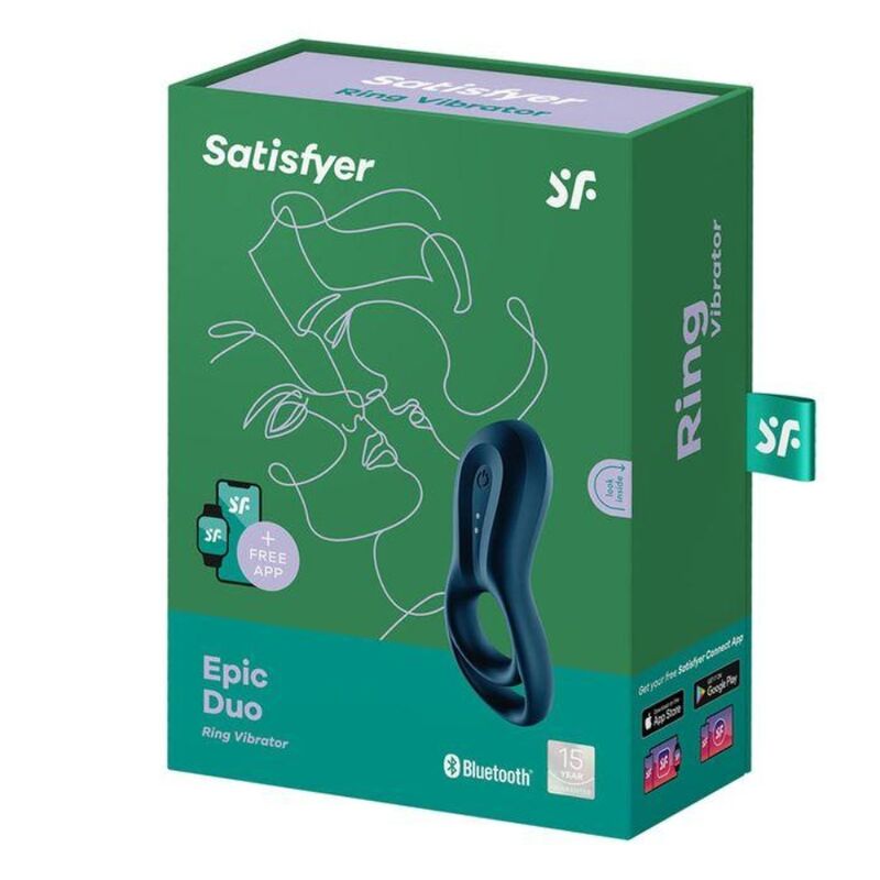 SATISFYER - APPLICATION EPIC DUO RING VIBRATEUR BLEU