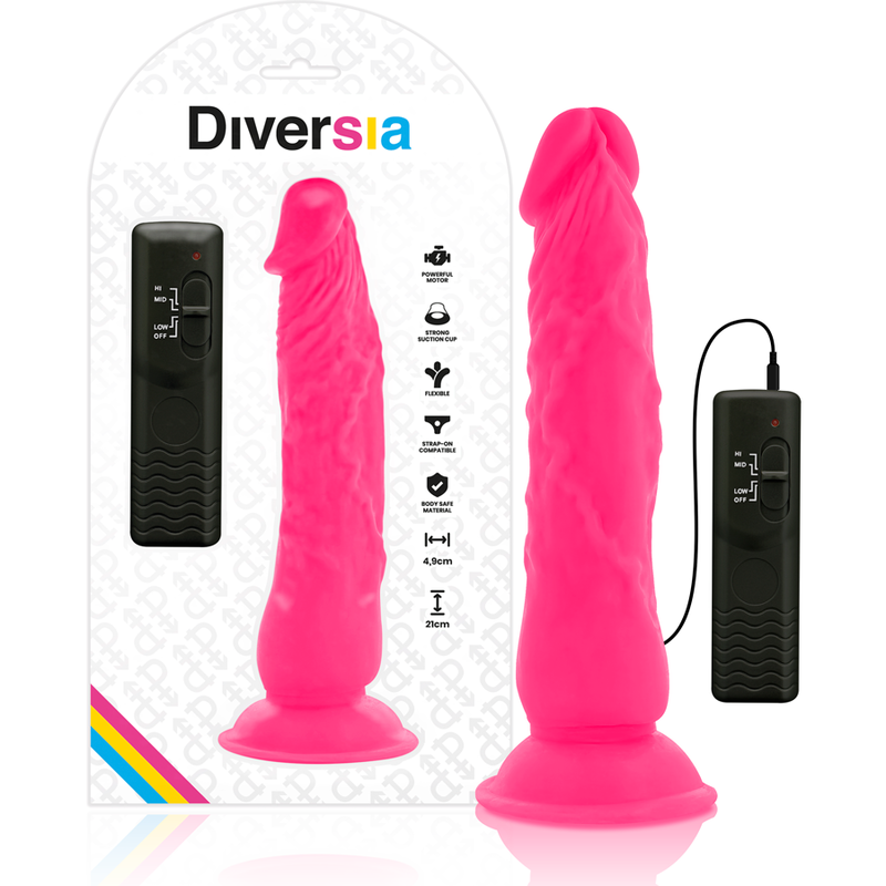 DIVERSIA - DILDO VIBRANT FLEXIBLE ROSE 21 CM -O- 4.9 CM