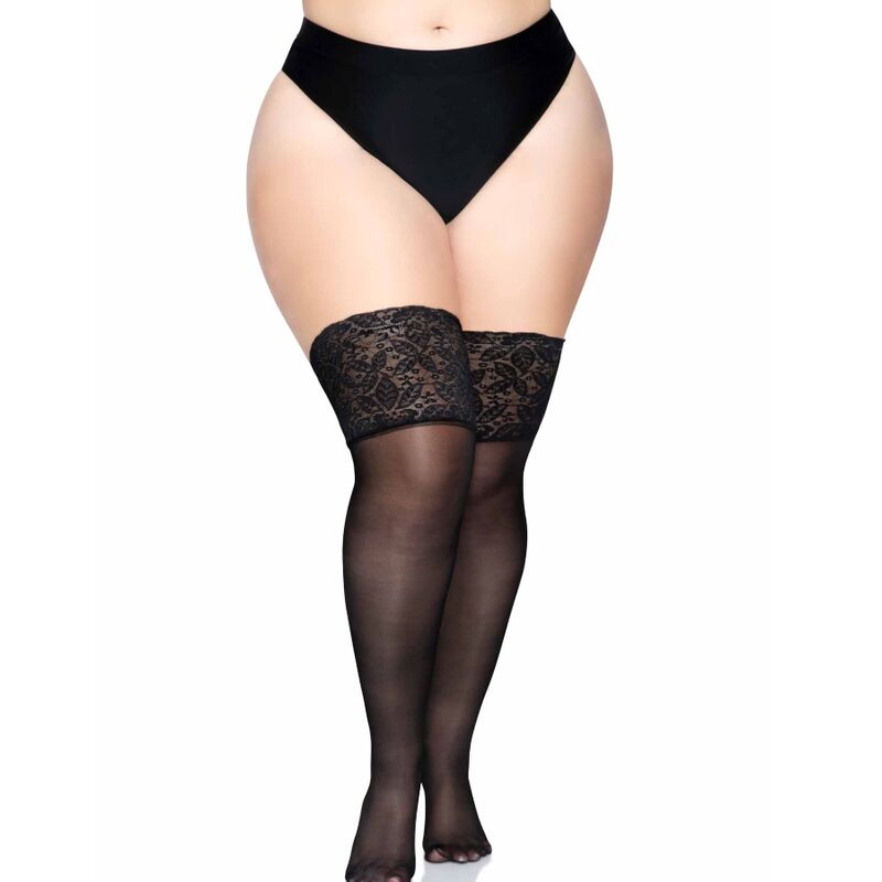 LEG AVENUE - BAS NOIR AVEC DENTELLE LARGE TAILLE UNIQUE