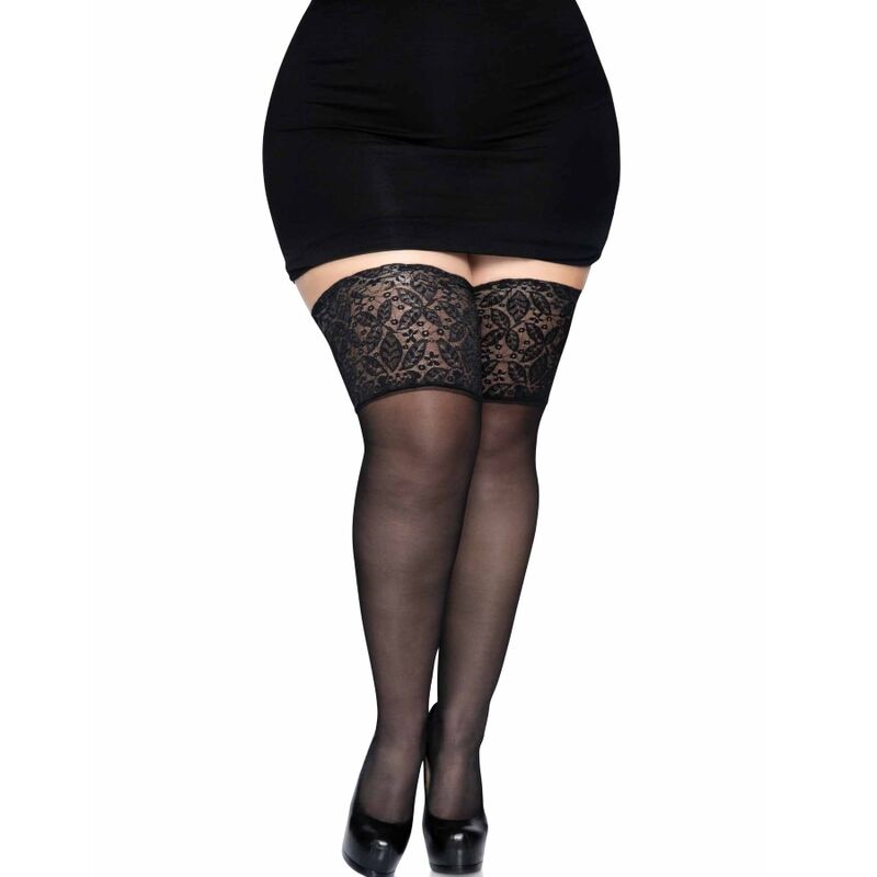 LEG AVENUE - BAS NOIR AVEC DENTELLE LARGE TAILLE UNIQUE