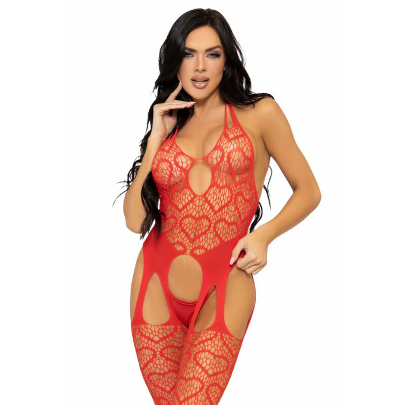 LEG AVENUE - BODYSTOCKING DE RED CON TIRANTES TALLA ÚNICA - NÉGRO