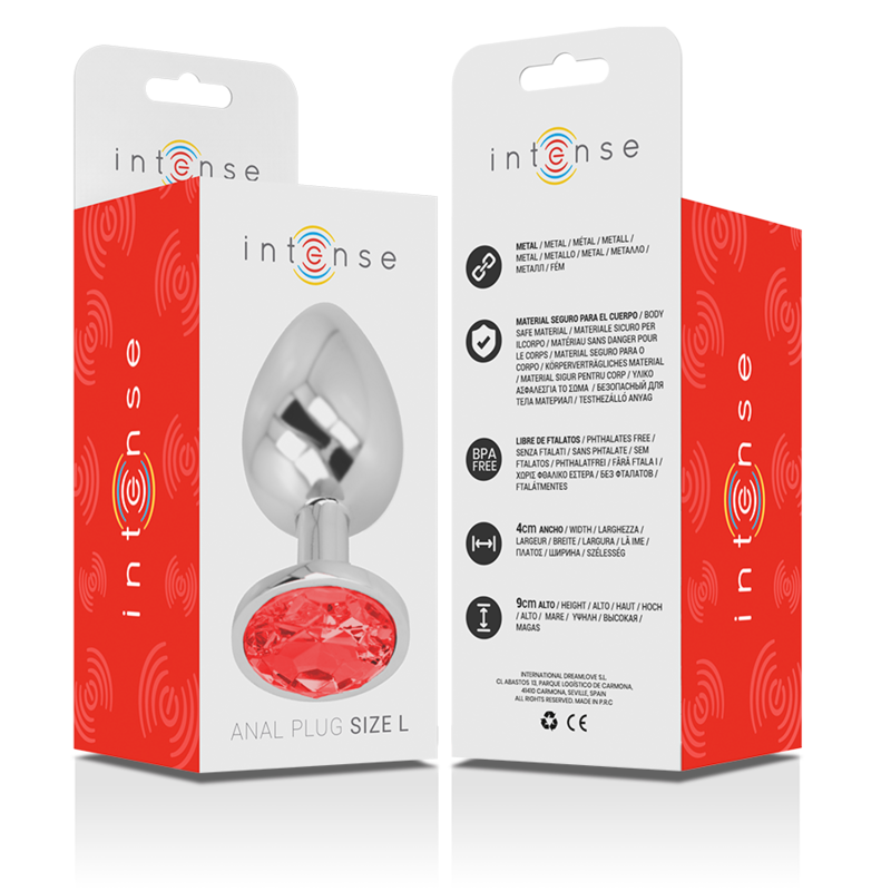 INTENSE - PLUG ANAL EN MÉTAL ALUMINIUM AVEC CRISTAL ROUGE TAILLE L