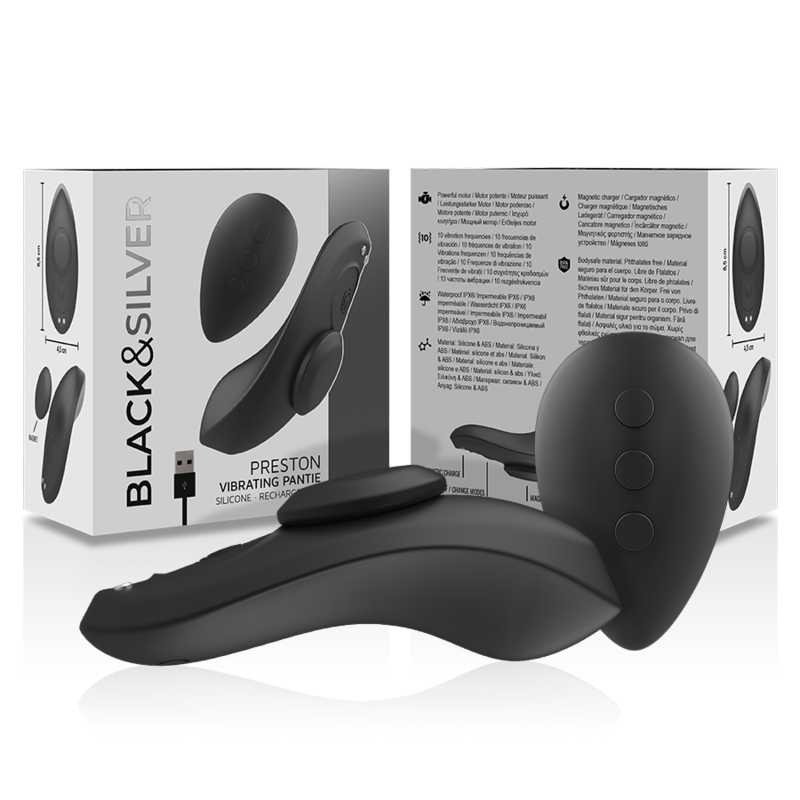 NOIR&ARGENT - CULOTTE VIBRANTE RECHARGEABLE EN SILICONE PRESTON NOIRE