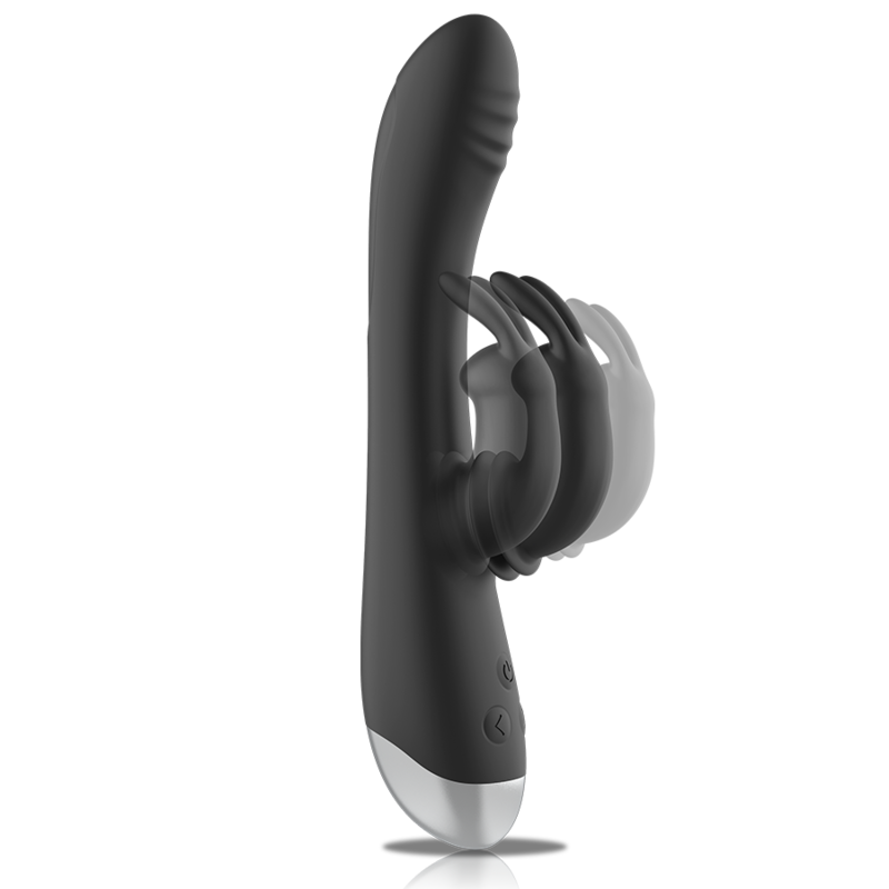 NOIR ET ARGENT - DJ. STIMULATEUR DE LAPIN RECHARGEABLE EN SILICONE ADAM NOIR