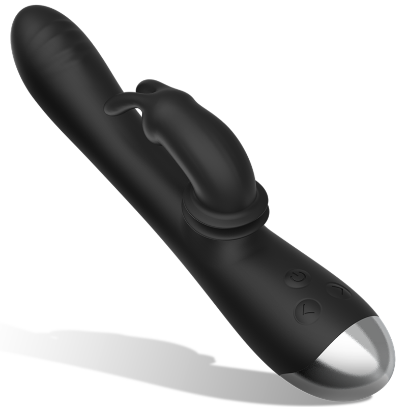 NOIR ET ARGENT - DJ. STIMULATEUR DE LAPIN RECHARGEABLE EN SILICONE ADAM NOIR