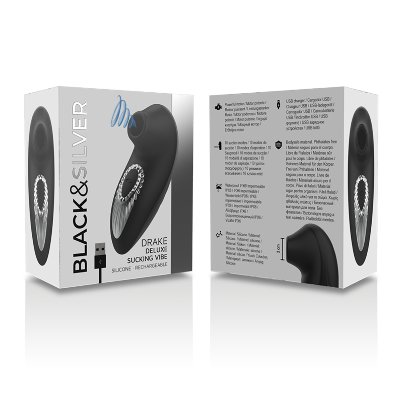 BLACK&amp;SILVER - DRAKE DELUXE VIBRATEUR SUCEUR RECHARGEABLE SILICONE NOIR