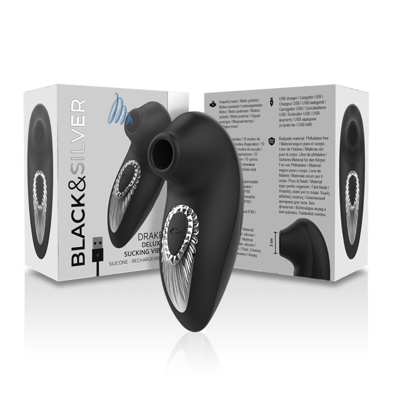 BLACK&SILVER - DRAKE DELUXE VIBRATEUR SUCEUR RECHARGEABLE SILICONE NOIR