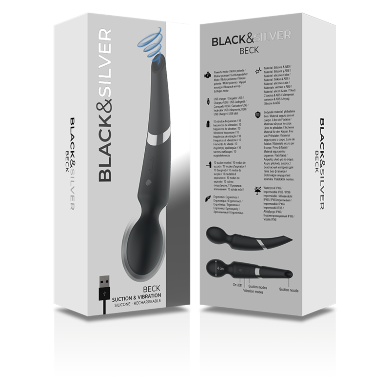 BLACK&amp;SILVER - MASSEUR ET ASPIRATION RECHARGEABLE EN SILICONE BECK NOIR