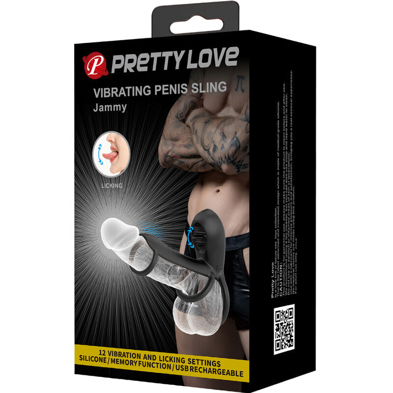 PRETTY LOVE - GAINE PÉNIS JAMMY 12 VIBRATIONS AVEC LANGUE EN SILICONE RECHARGEABLE