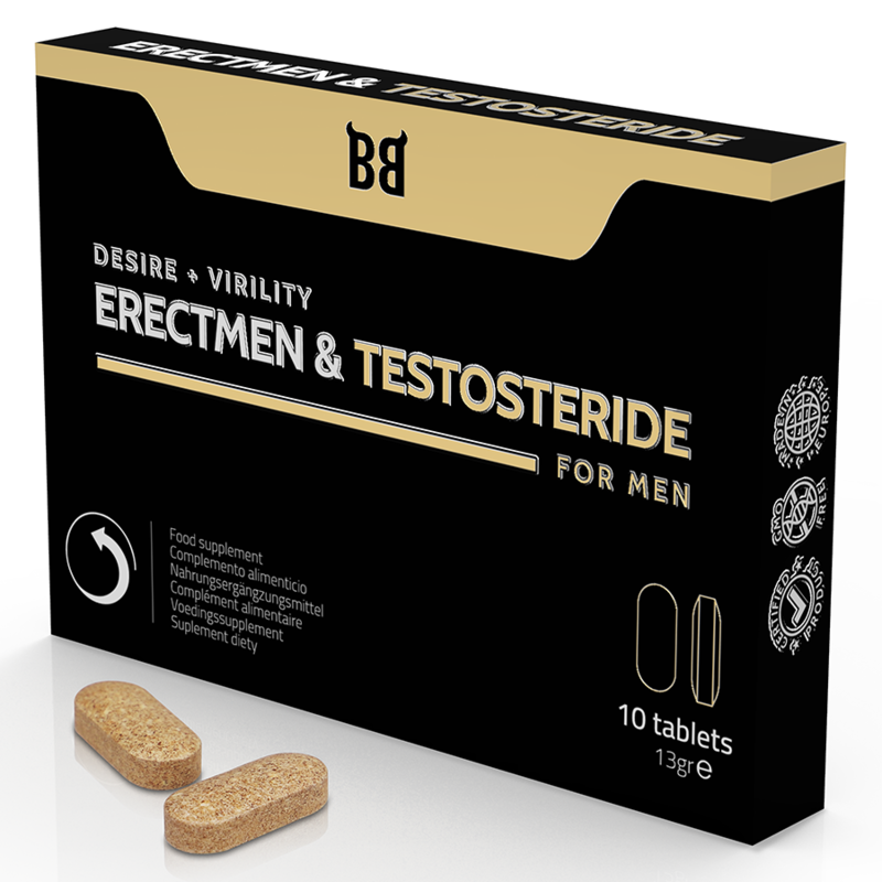 BLACK BULL - ERECTMEN &amp; TESTOSTERIDE PUISSANCE ET TESTOSTÉRONE POUR HOMMES 10 GÉLULES