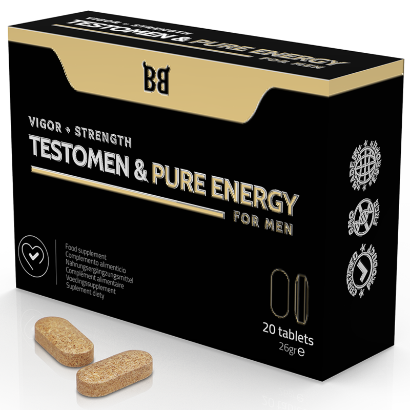 BLACK BULL - TESTOMEN &amp; PURE ENERGY ENHANCER POUR HOMMES 20 GÉLULES