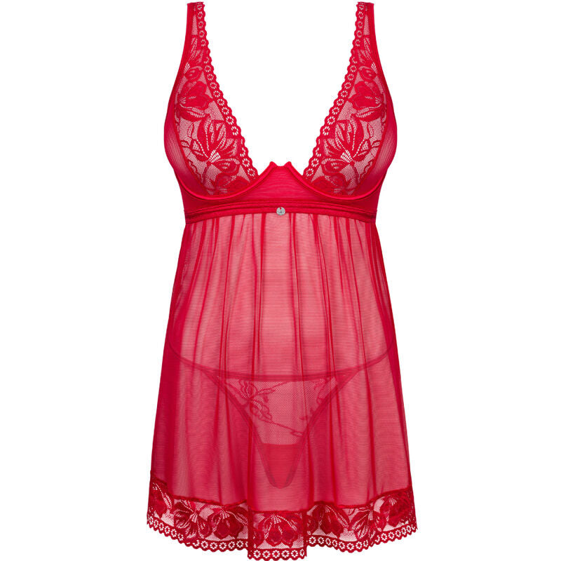 OBSESSIVE - LACELOVE BABYDOLL & TANGA ROUGE XS/S