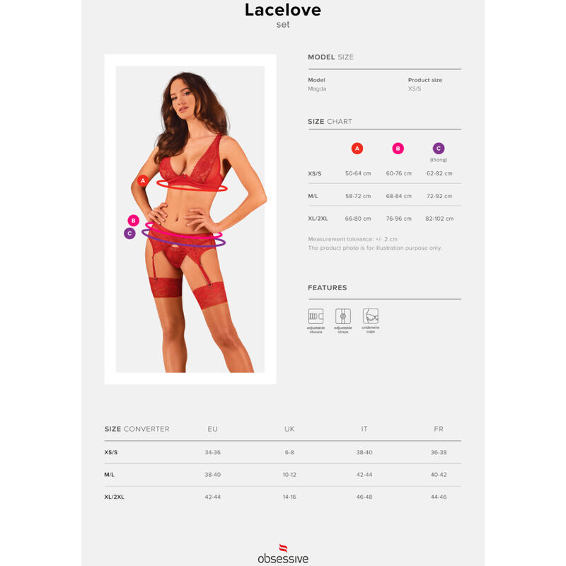 OBSESSIVE - ENSEMBLE LACELOVE TROIS PIÈCES ROUGE XS/S