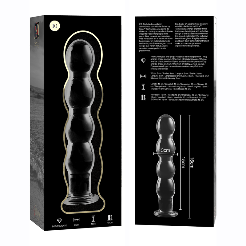 SÉRIE NEBULA PAR IBIZA - MODÈLE 10 GODE EN VERRE BOROSILICATE CLAIR 16,5 CM -O- 3,5 CM