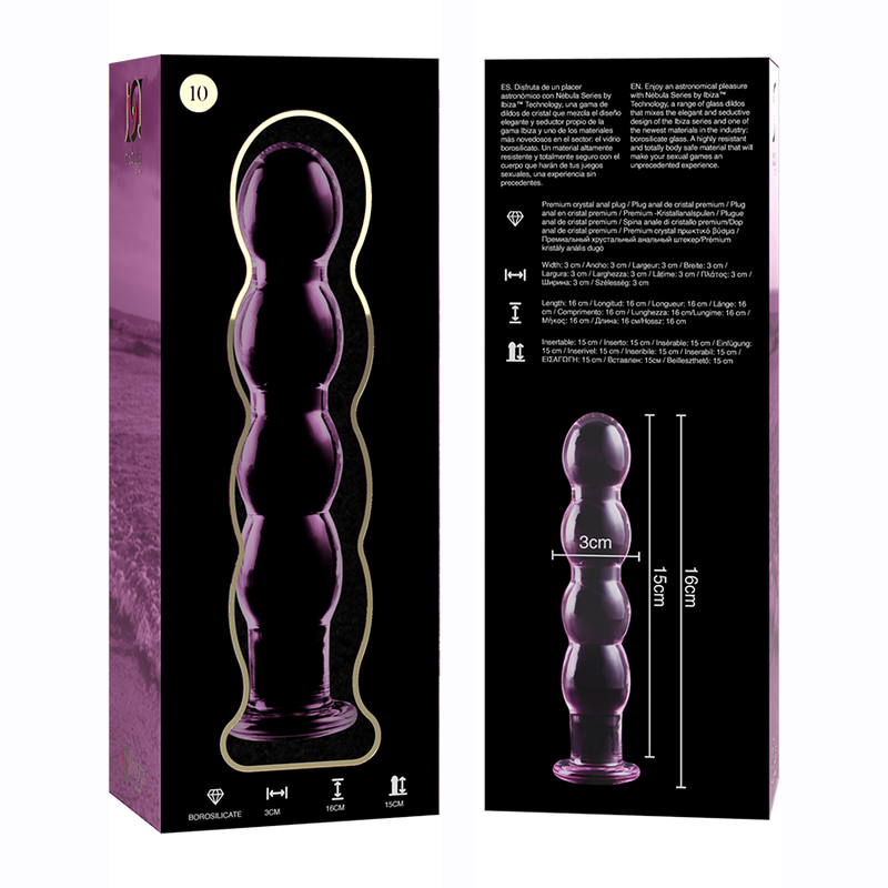 SÉRIE NEBULA PAR IBIZA - MODÈLE 10 GODE EN VERRE BOROSILICATE CLAIR 16,5 CM -O- 3,5 CM