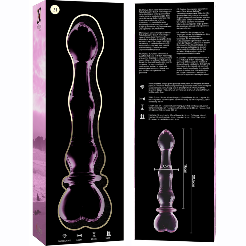 NEBULA SERIES BY IBIZA - MODÈLE 21 GODE EN VERRE BOROSILICATE CLAIR 20.5 CM -O- 3.5 CM