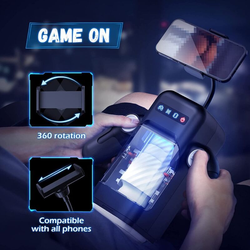 GAME CUP - MASTURBATEUR À VIBRATION DE POUSSÉE AVEC FONCTION CHAUFFANTE ET SUPPORT MOBILE - NOIR