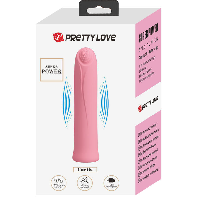 PRETTY LOVE - VIBRATEUR CURTIS MINI SUPER POWER 12 VIBRATIONS EN SILICONE ROSE