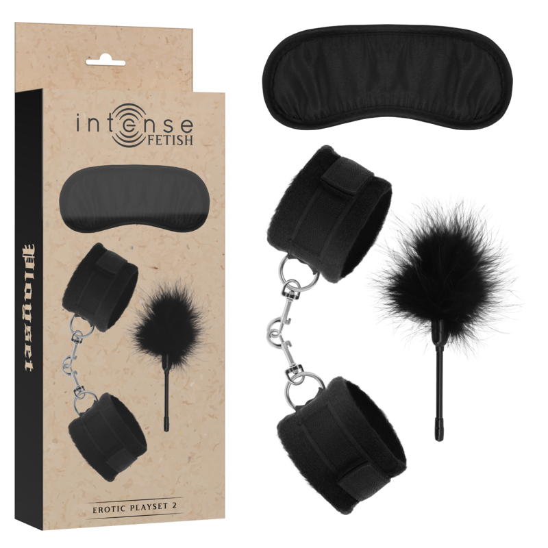 INTENSE - FETISH PLAYSET ÉROTIQUE 2 AVEC MENOTTES, MASQUE AVEUGLE ET TICKLER