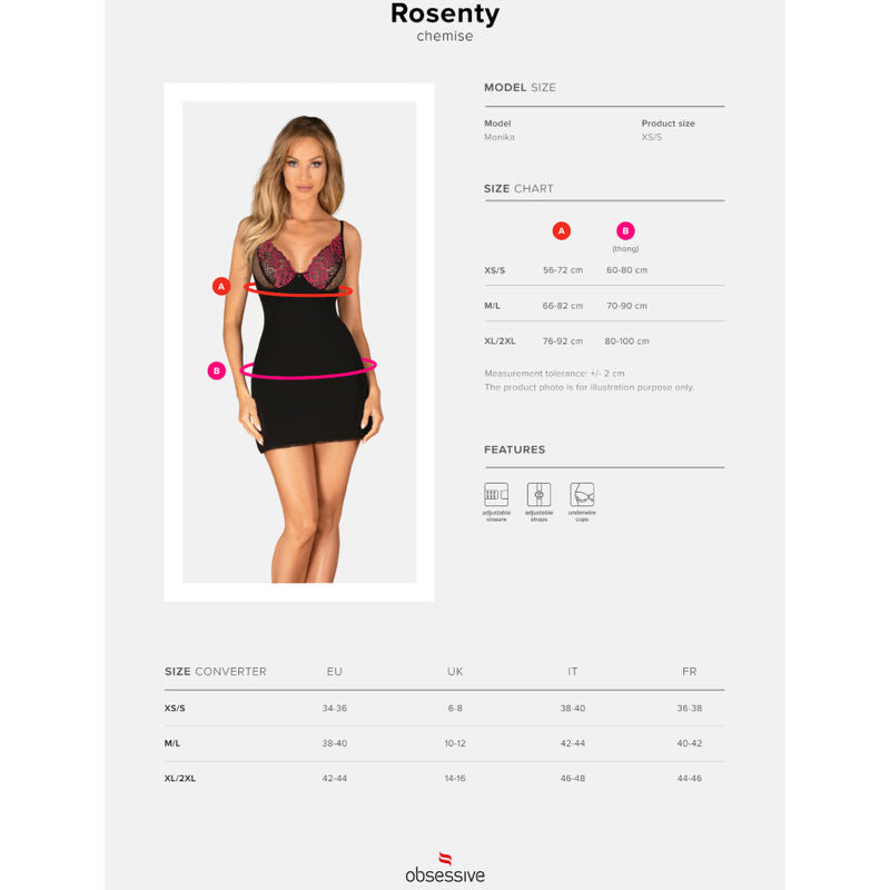 OBSESSIVE - CHEMISE ROSENTY & STRING XS/S