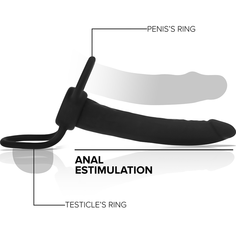 MYTHOLOGY - GODE ANAL COBI ONYX AVEC ANNEAU DE BITE ET TESTICULE 13 CM EN SILICONE