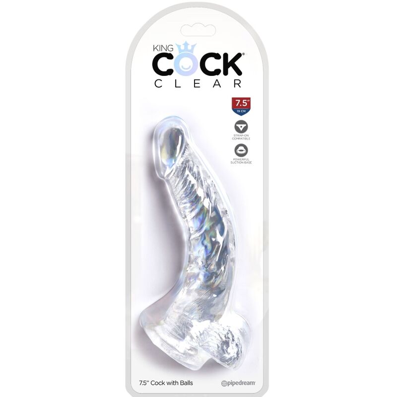 KING COCK - PÉNIS CLAIR COURBE RÉALISTE AVEC BOULES 16.5 CM TRANSPARENT