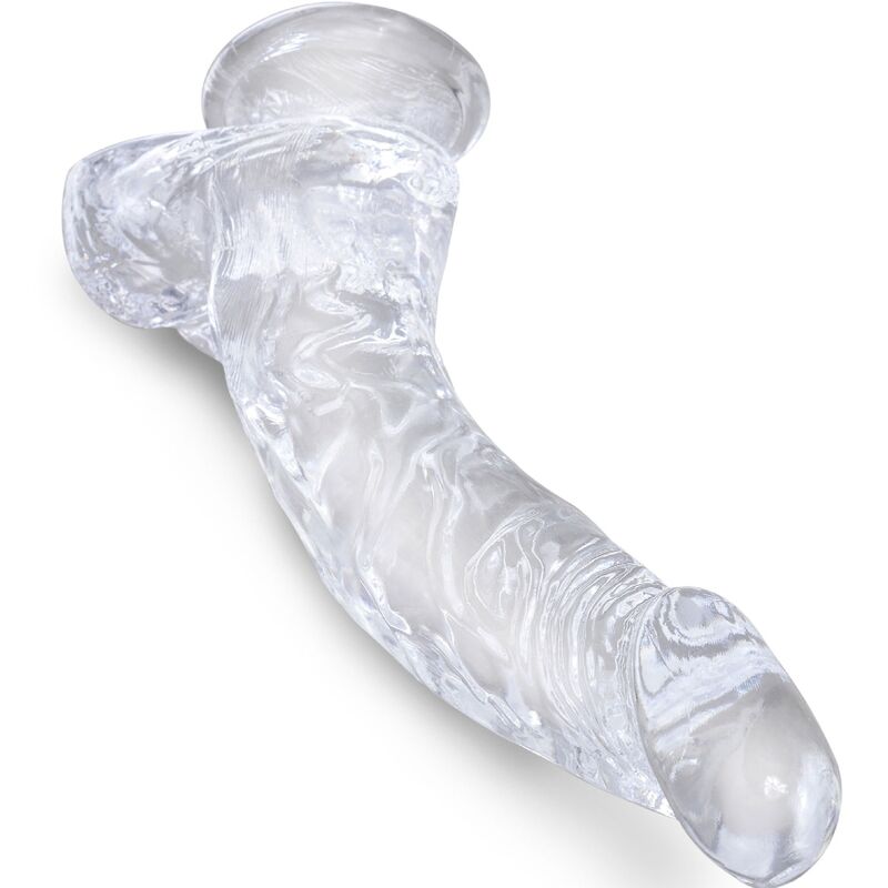 KING COCK - CLEAR PÉNIS COURBE RÉALISTE AVEC BOULES 16.5 CM TRANSPARENT