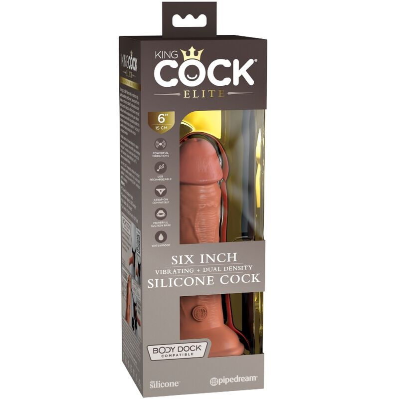 KING COCK - ELITE GODE RÉALISTE VIBRANT &amp; SILICONE 15.2 CM CARAMEL