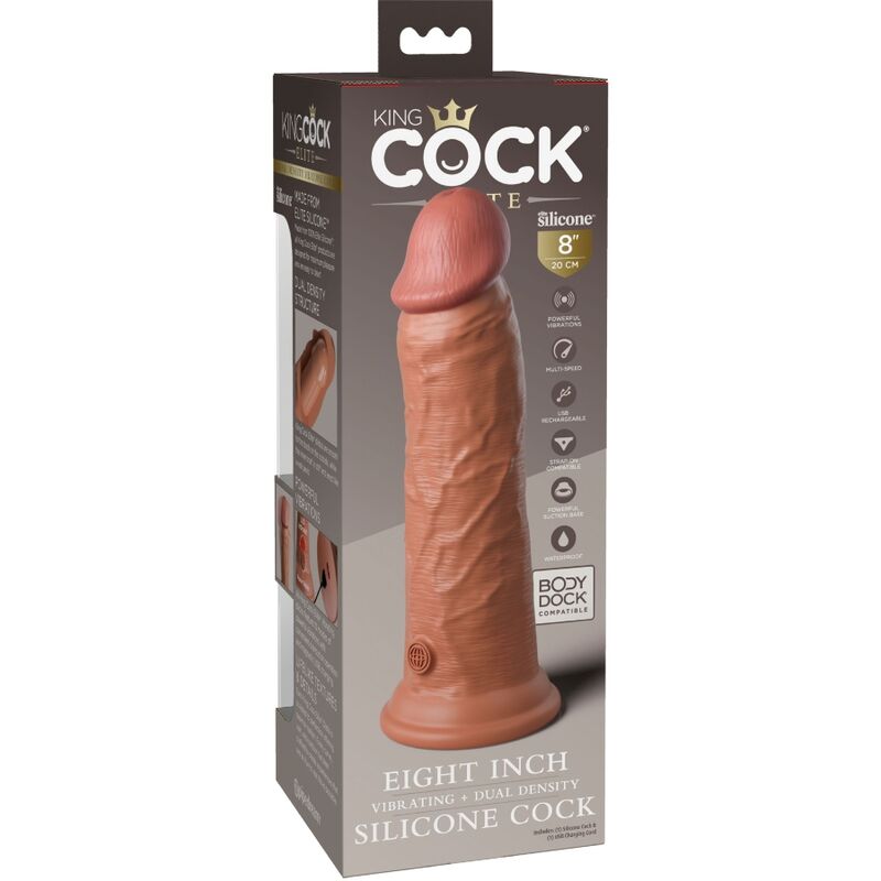 KING COCK - ELITE GODE RÉALISTE VIBRANT & SILICONE 20.3 CM CARAMEL