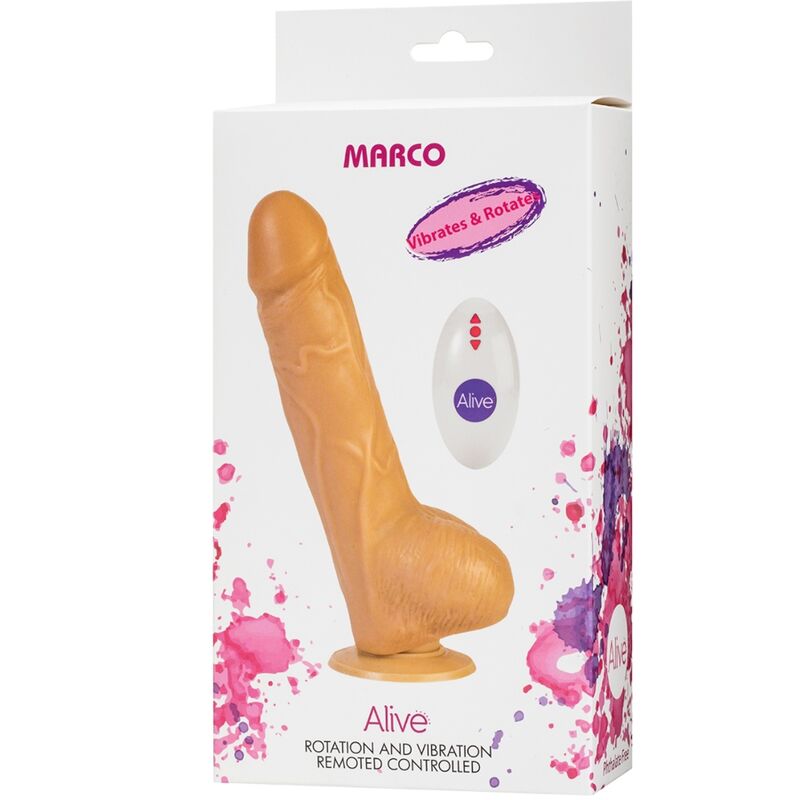 ALIVE - VIBRATEUR &amp; ROTATEUR DE PÉNIS RÉALISTE MARCO TÉLÉCOMMANDE 19 CM