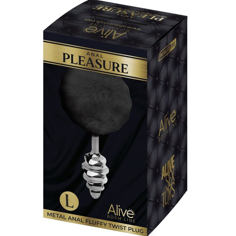 ALIVE - PLUG DE PLAISIR ANAL SPIRAL METAL FLUFFY NOIR TAILLE L