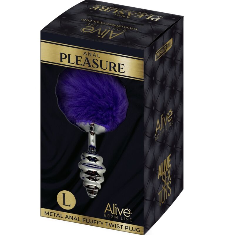 ALIVE - PLUG DE PLAISIR ANAL SPIRAL METAL FLUFFY VIOLET FONCÉ TAILLE L