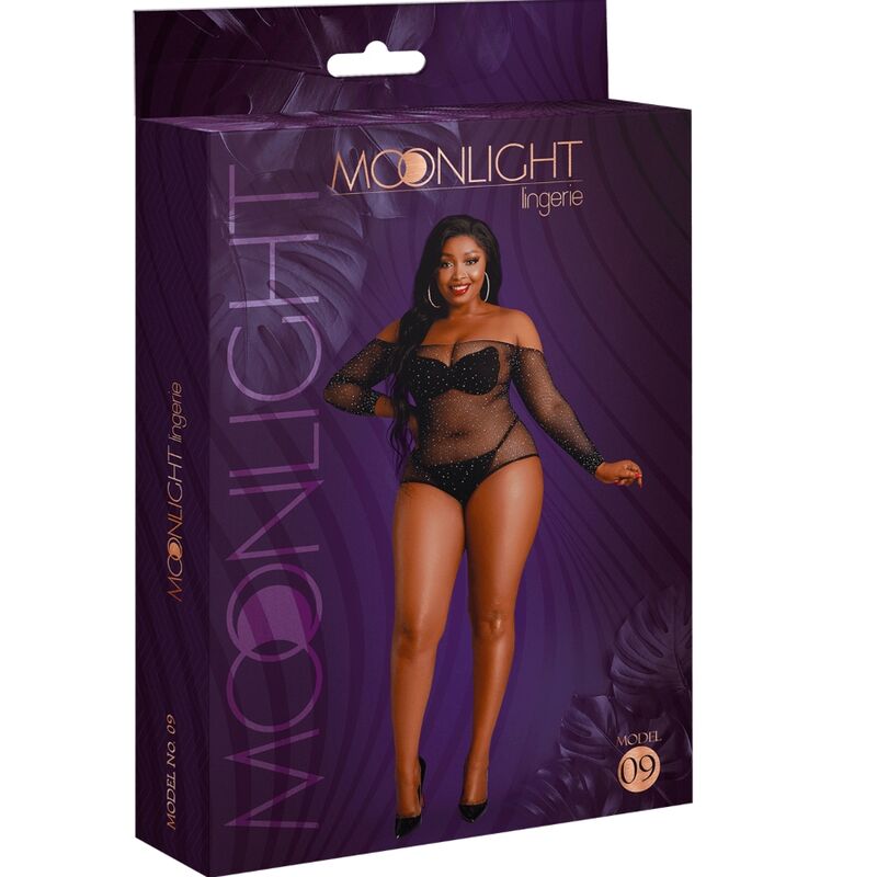 MOONLIGHT - MODÈLE 9 BODY À MANCHES LONGUES NOIR BRILLANT GRANDE TAILLE