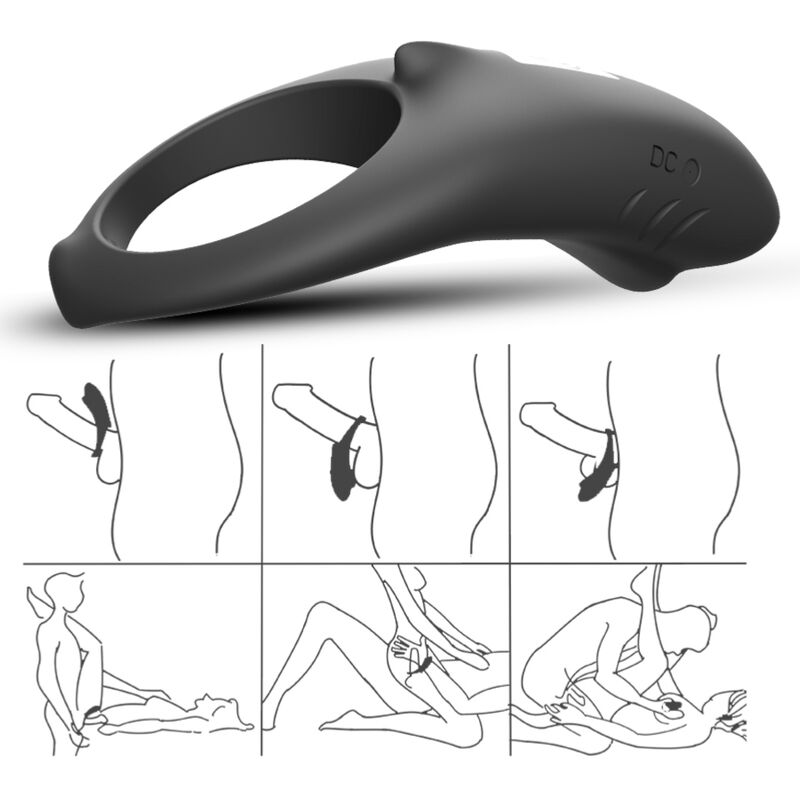 ARMONY - ANNEAU VIBRATEUR SHARK POUR COUPLES TÉLÉCOMMANDE NOIR