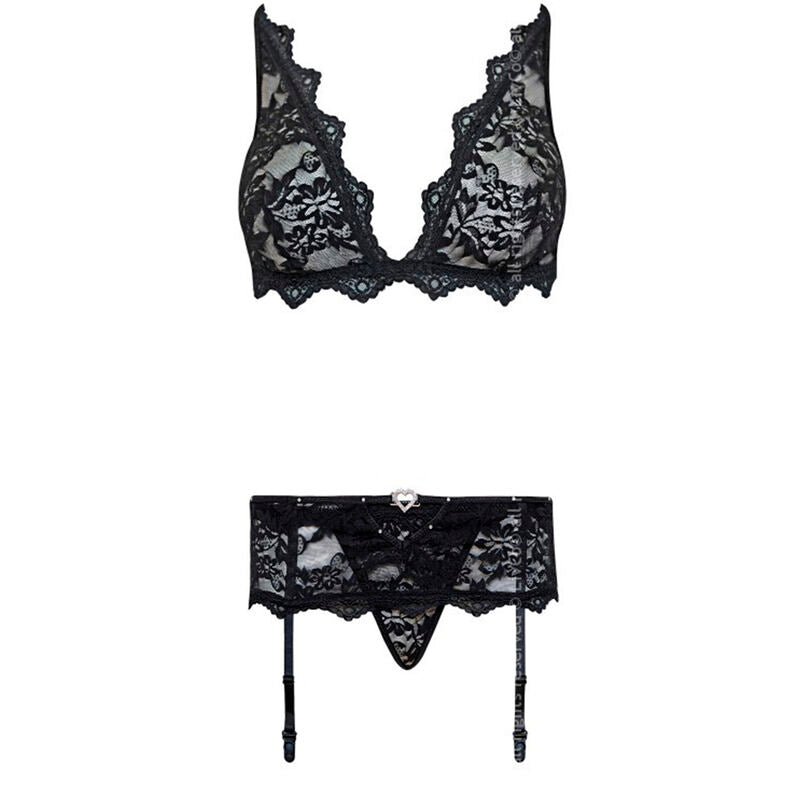 MODA LIVCO CORSETTI - BELITA LC 90231 SUJETADOR + BRAGA + LIGA NEGRO S/M