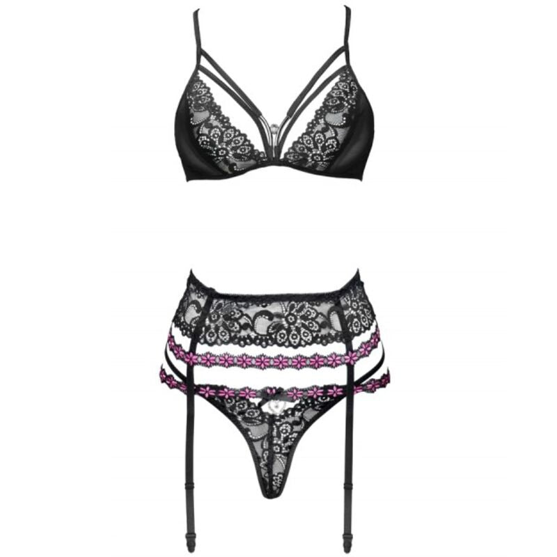 MODA LIVCO CORSETTI - SNEHANA LC 90443 SUJETADOR + LIGA + BRAGAS NEGRO