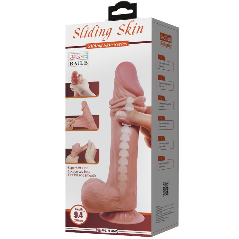 PRETTY LOVE - SÉRIE SLIDING SKIN GODE RÉALISTE AVEC VENTOUSE SLIDING SKIN MARRON 24 CM