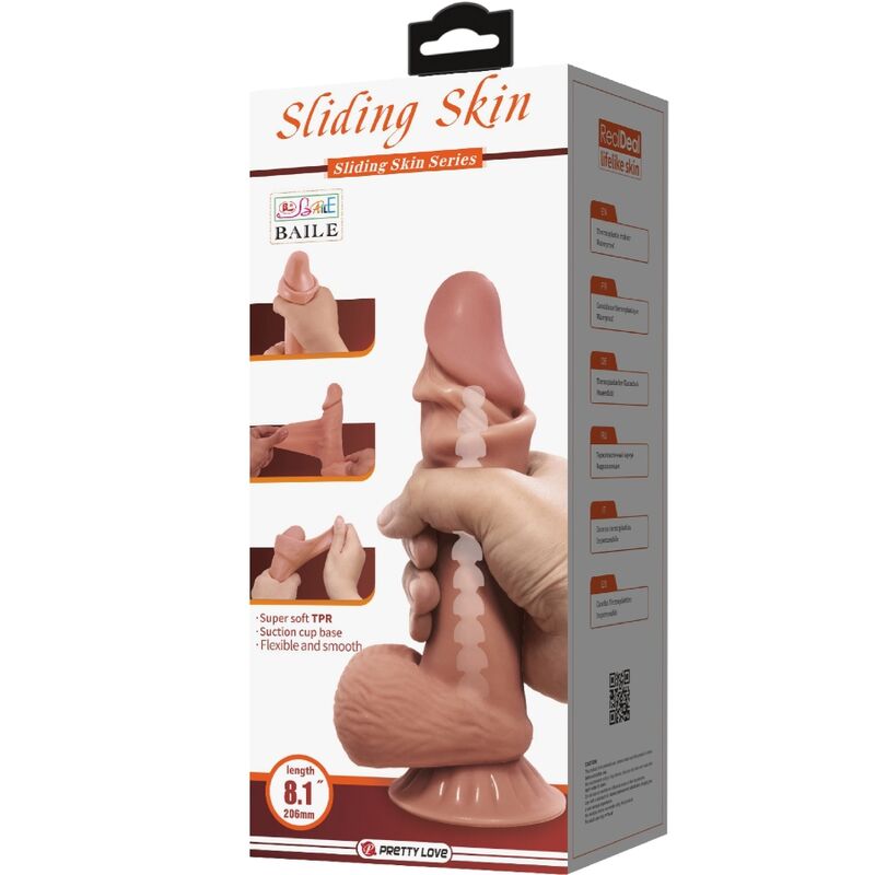 PRETTY LOVE - SÉRIE SLIDING SKIN GODE RÉALISTE AVEC VENTOUSE COULISSANTE PEAU BRUN 19,4 CM