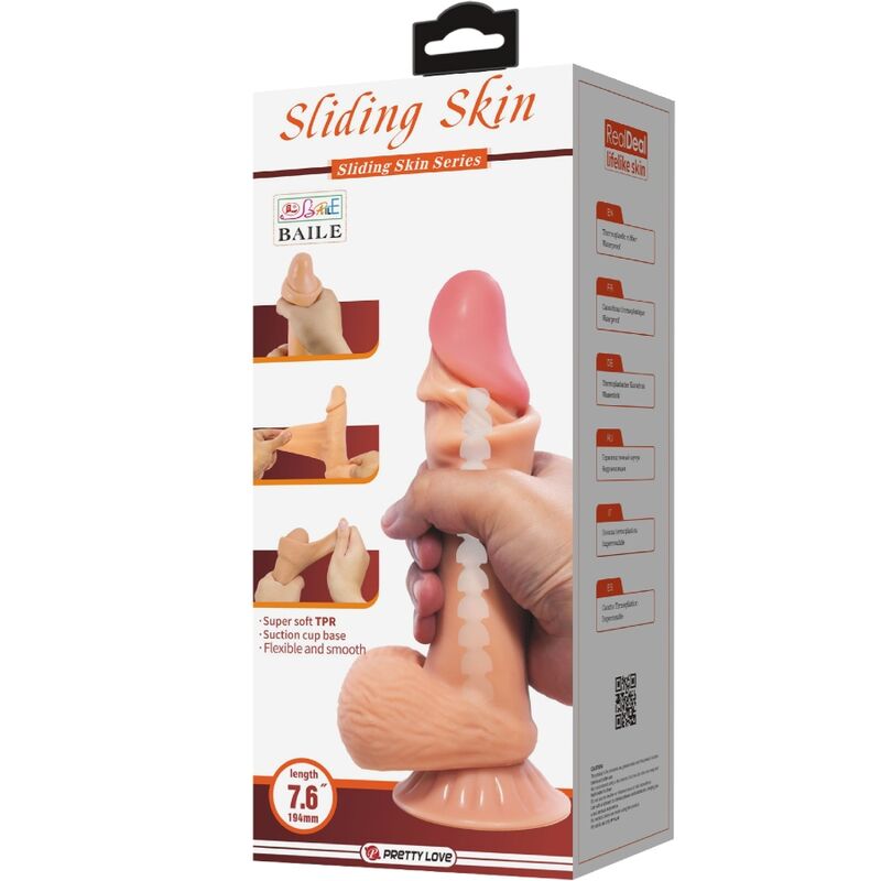 PRETTY LOVE - GODE RÉALISTE SÉRIE SLIDING SKIN AVEC VENTOUSE SLIDING SKIN 19,4 CM