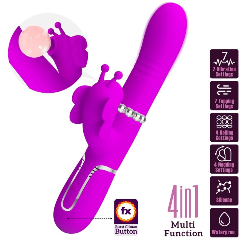 PRETTY LOVE - VIBRATEUR MULTIFONCTION LAPIN 4 EN 1 PAPILLON FUCHSIA