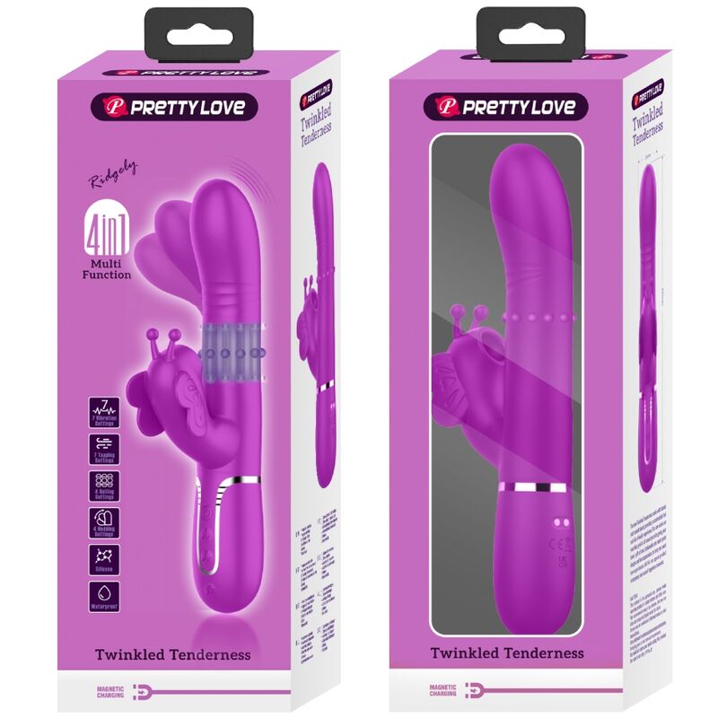 PRETTY LOVE - VIBRATEUR MULTIFONCTION LAPIN 4 EN 1 PAPILLON FUCHSIA