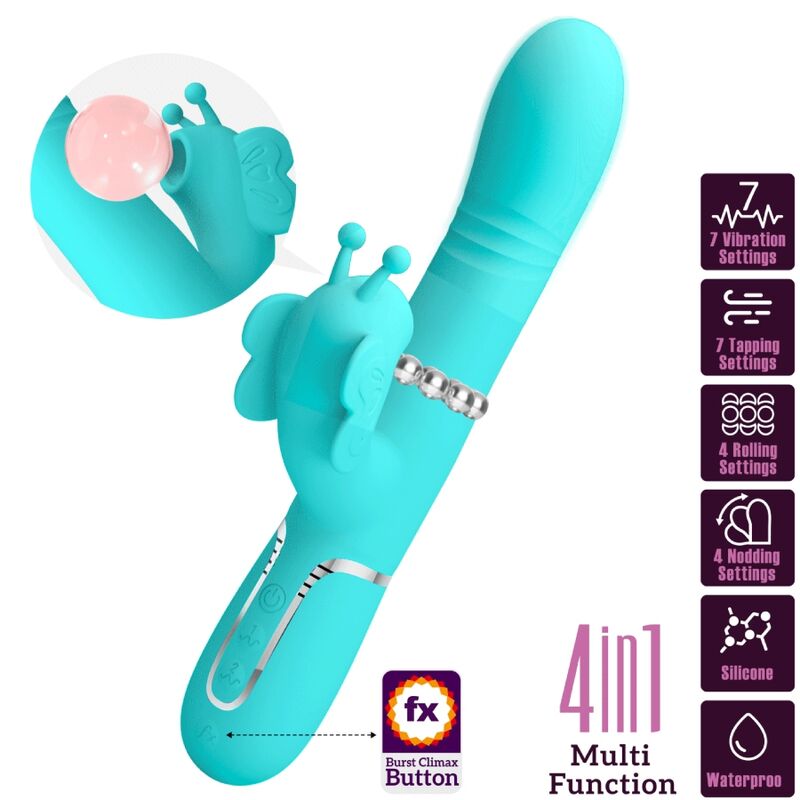 PRETTY LOVE - VIBRATEUR MULTIFONCTION LAPIN 4 EN 1 PAPILLON AQUA VERT